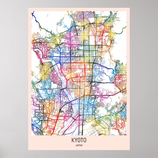 Póster Mapa de la ciudad de Kyoto en Japón (Frente)