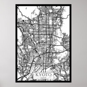 Póster Mapa de la ciudad de Kyoto Japón