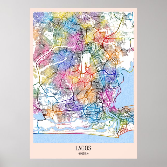 Póster Mapa de la ciudad de Lagos en Nigeria (Frente)
