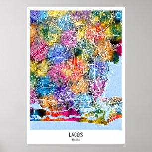 Póster Mapa de la ciudad de Lagos en Nigeria