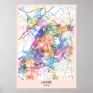 Póster Mapa de la ciudad de Lahore Pakistán