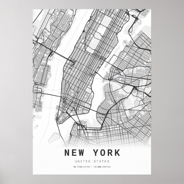 Póster Mapa de la ciudad de las caricaturas de Nueva York (Frente)