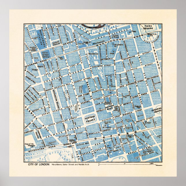 Póster Mapa de la ciudad de Londres - Marylebone, Baker S (Frente)