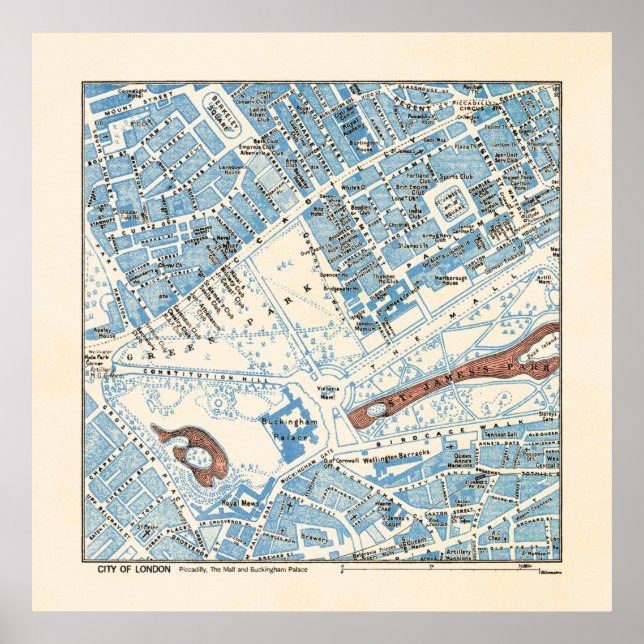 Póster Mapa de la ciudad de Londres - Piccadilly, Palacio (Frente)