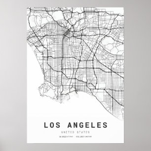 Póster Mapa de la ciudad de Los Ángeles