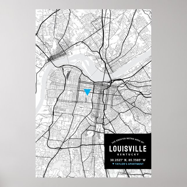 Póster Mapa de la ciudad de Louisville + Marcar su ubicac (Frente)
