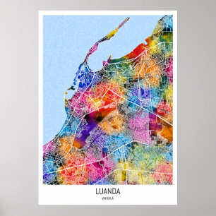 Póster Mapa de la ciudad de Luanda en Angola