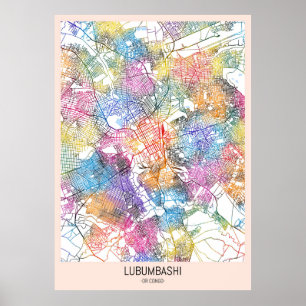Póster Mapa de la ciudad de Lubumbashi DR Congo