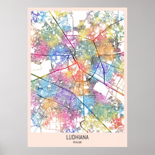 Póster Mapa de la ciudad de Ludhiana en India