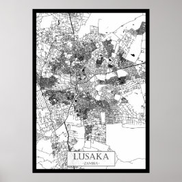 Póster Mapa de la ciudad de Lusaka Zambia