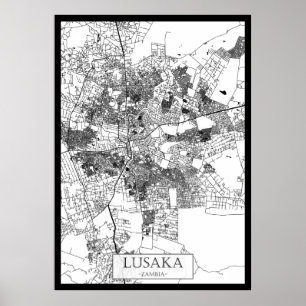 Póster Mapa de la ciudad de Lusaka Zambia