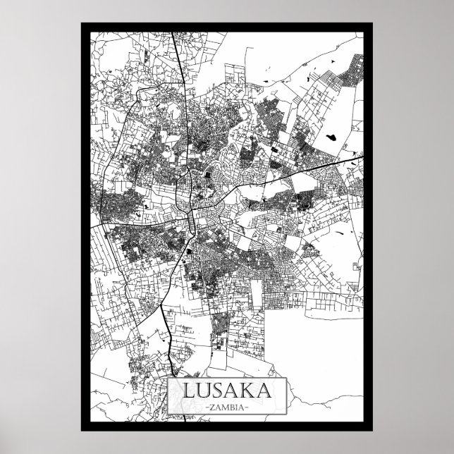 Póster Mapa de la ciudad de Lusaka Zambia (Frente)