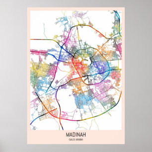 Póster Mapa de la ciudad de Madinah Arabia Saudita
