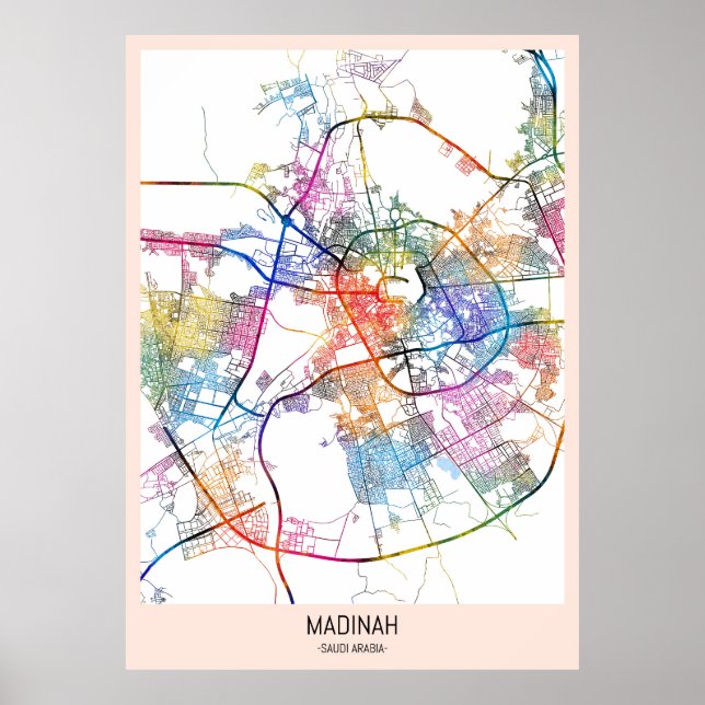 Póster Mapa de la ciudad de Madinah Arabia Saudita (Frente)
