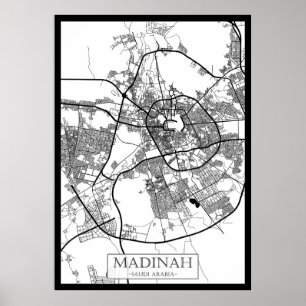 Póster Mapa de la ciudad de Madinah Arabia Saudita
