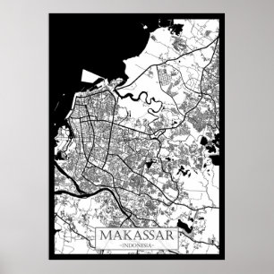 Póster Mapa de la ciudad de Makassar Indonesia