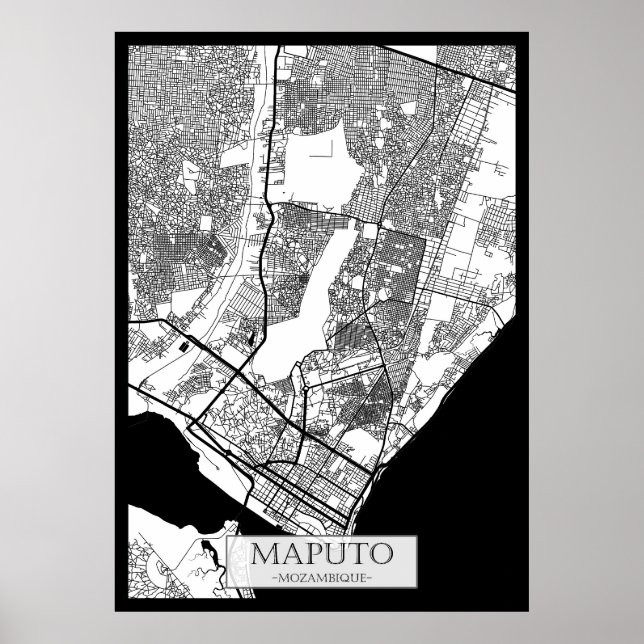 Póster Mapa de la ciudad de Maputo Mozambique (Frente)