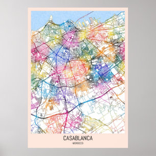 Póster Mapa de la ciudad de Marruecos en Casablanca