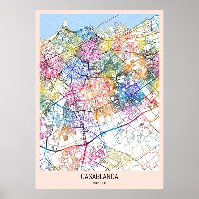 Póster Mapa de la ciudad de Marruecos en Casablanca (Frente)
