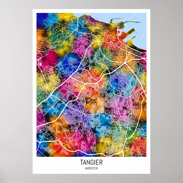 Póster Mapa de la ciudad de Marruecos en Tánger (Frente)