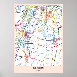 Póster Mapa de la ciudad de Meishan China