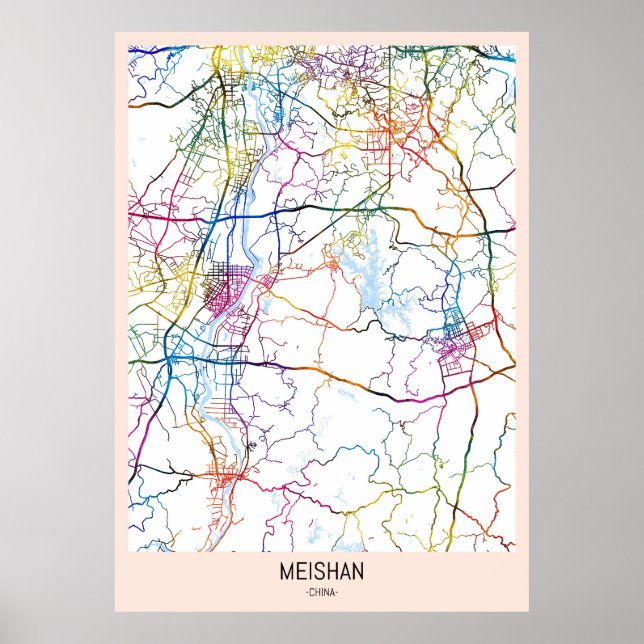 Póster Mapa de la ciudad de Meishan China (Frente)