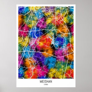 Póster Mapa de la ciudad de Meishan en China