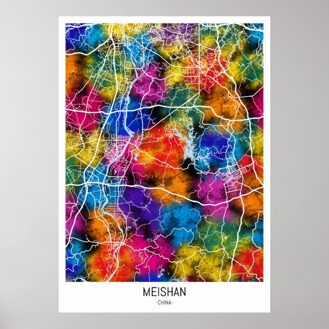 Póster Mapa de la ciudad de Meishan en China (Frente)