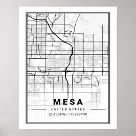Póster Mapa de la ciudad de Mesa Arizona EE. UU.