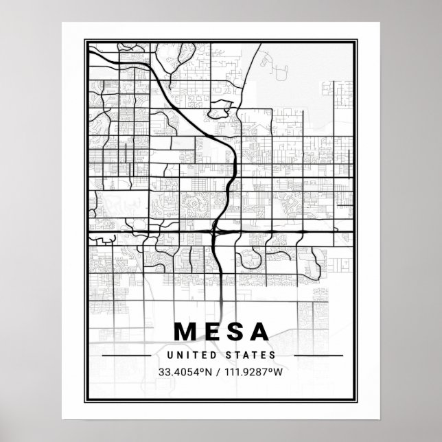 Póster Mapa de la ciudad de Mesa Arizona EE. UU. (Frente)