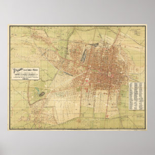 Póster Mapa de la Ciudad de México de 1907