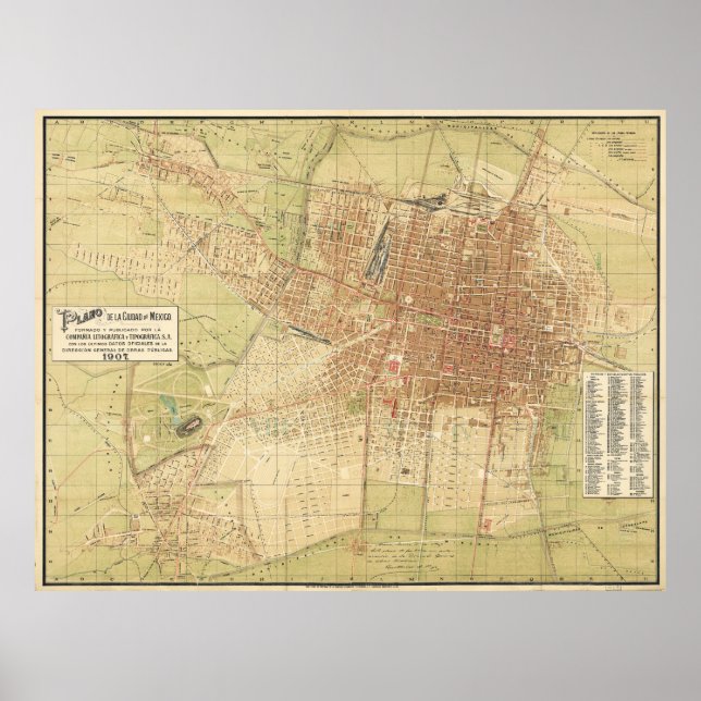 Póster Mapa de la Ciudad de México de 1907 (Frente)