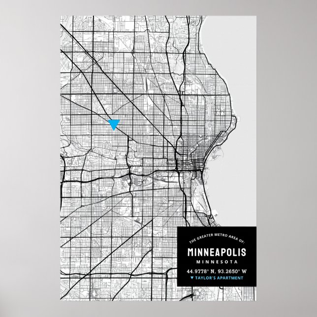 Póster Mapa de la ciudad de Minneapolis + Marcar su ubica (Frente)