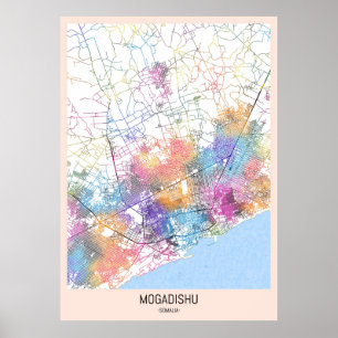Póster Mapa de la ciudad de Mogadishu en Somalia