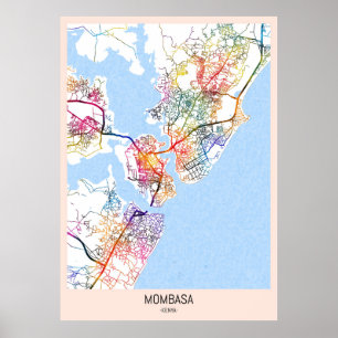 Póster Mapa de la ciudad de Mombasa Kenia en acuarela