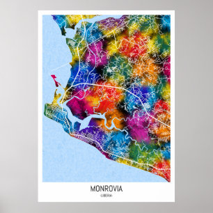 Póster Mapa de la ciudad de Monrovia en Liberia