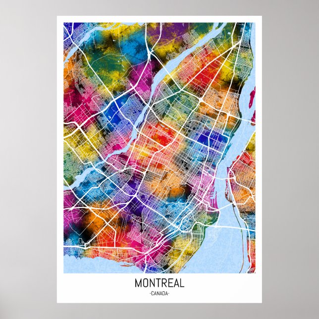 Póster Mapa de la ciudad de Montreal Quebec Canadá (Frente)