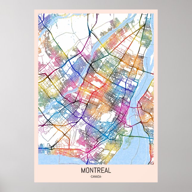 Póster Mapa de la ciudad de Montreal Quebec Canadá (Frente)
