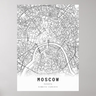 Póster Mapa de la ciudad de Moscú