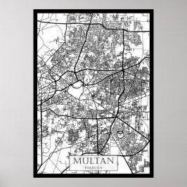 Póster Mapa de la ciudad de Multán, Pakistán