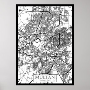 Póster Mapa de la ciudad de Multán, Pakistán