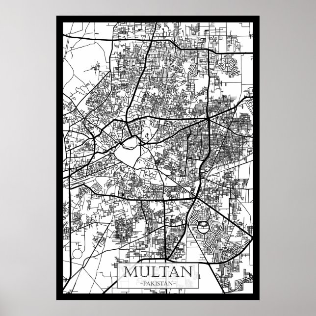 Póster Mapa de la ciudad de Multán, Pakistán (Frente)