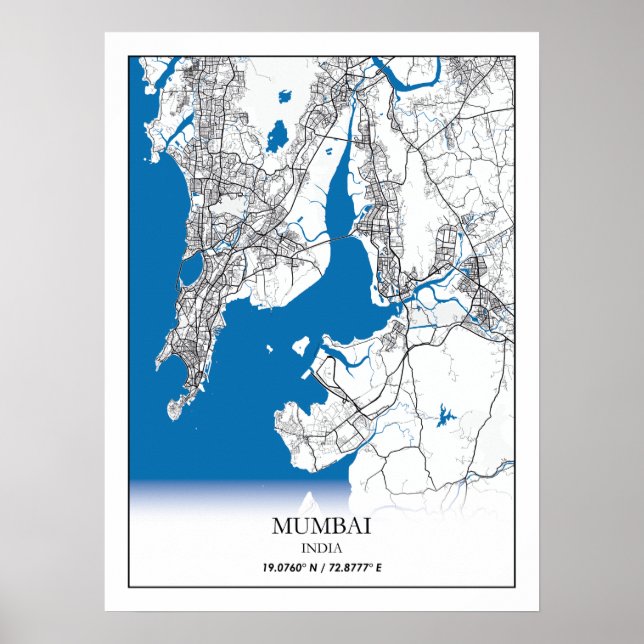 Póster Mapa de la ciudad de Mumbai en India Viaja simple (Frente)
