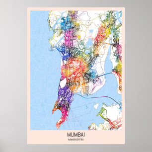 Póster Mapa de la ciudad de Mumbai Maharashtra