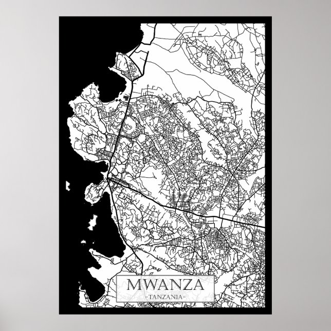 Póster Mapa de la ciudad de Mwanza Tanzania (Frente)