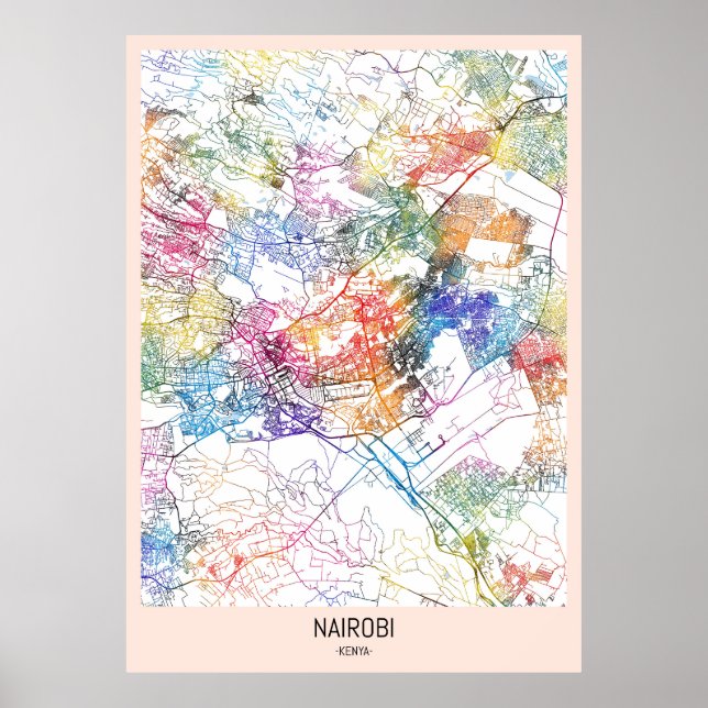 Póster Mapa de la ciudad de Nairobi en Kenia (Frente)