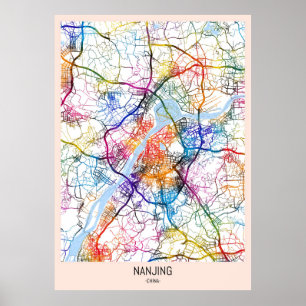 Póster Mapa de la ciudad de Nanjing China
