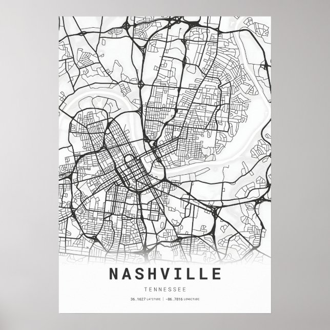Póster Mapa de la ciudad de Nashville (Frente)