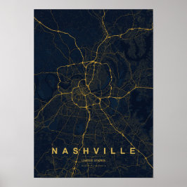 Póster Mapa de la ciudad de Nashville, Tennessee estiliza