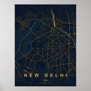 Póster Mapa de la ciudad de Nueva Delhi diseño minimalist